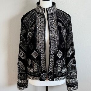 Beaded Velvet Statement Jacket Silver Boho Art Deco Whimsigoth XS